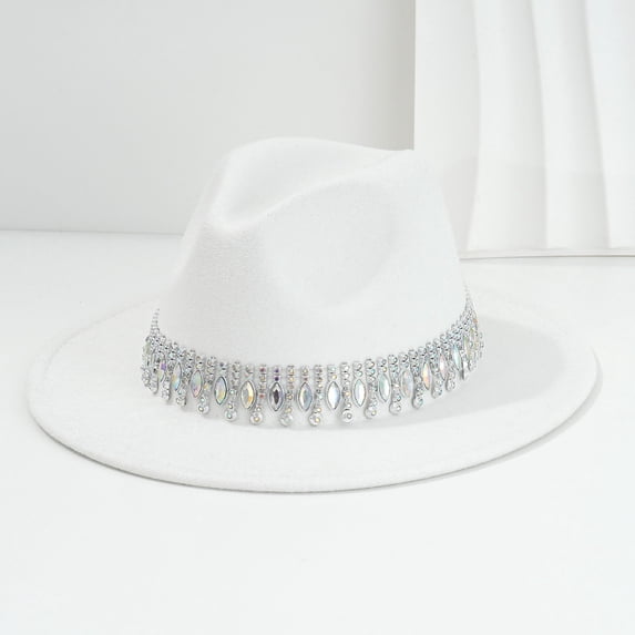 Valora Western Hat for Men and Women - Rhinestone Heart Flat Brim Cowboy Hat for Party Dance Accessory Cowboy Cap White