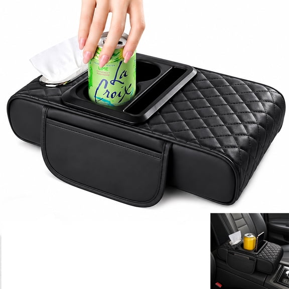 UHIAGREE Car Center Console Cover,Car Armrest Cover Cushion with Cup Holder & Storage Organizer