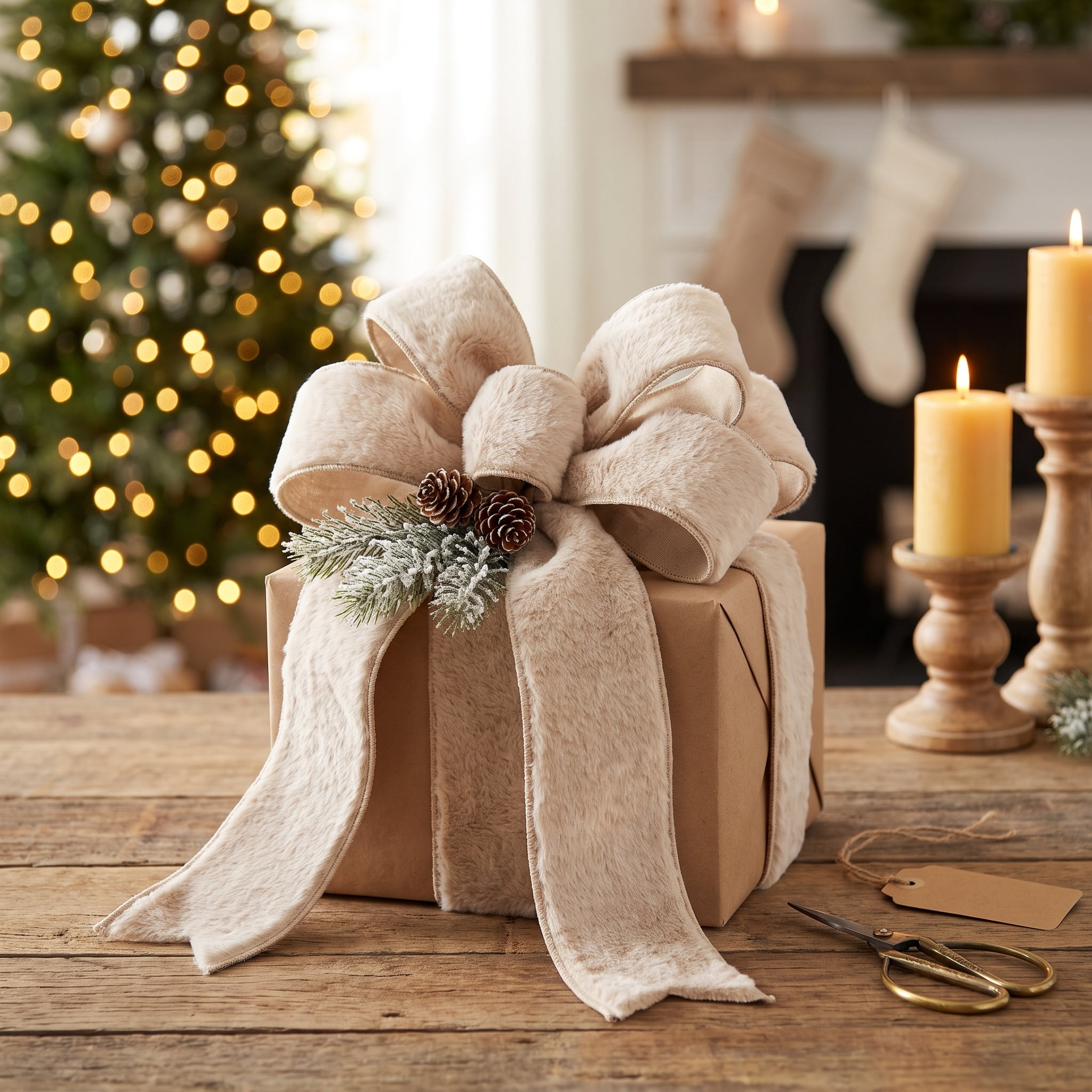 Cream Faux Fur Christmas Ribbon, 2.5" x 15', by Holiday Time