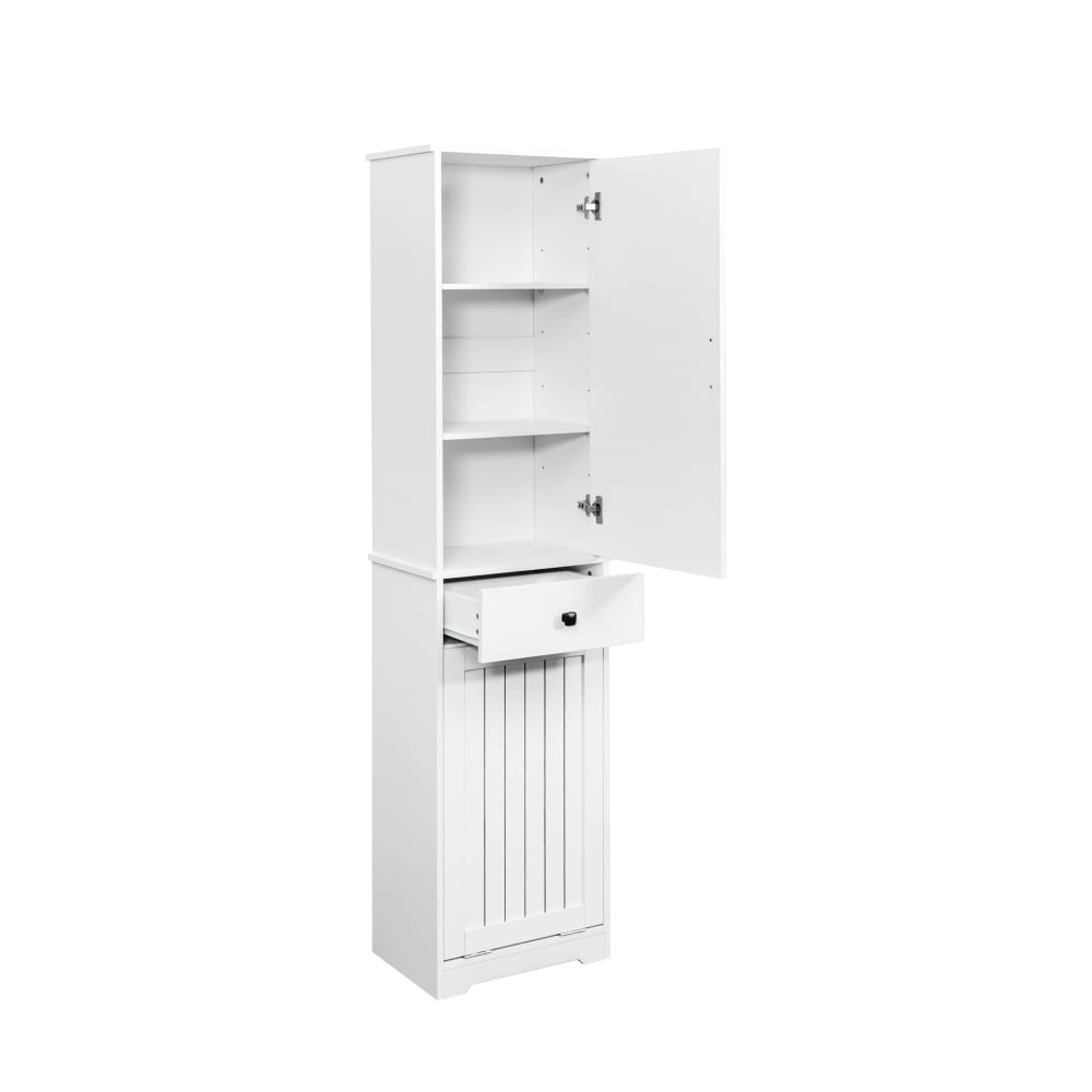 Tcbosik Tall Bathroom Cabinet with Removable Cloth Bag, Tilt Out Laundry Hamper Cabinet with Drawer and Door, Hidden Laundry Hamper Organizer with Shelves for Small Space, White