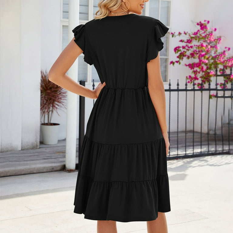ALLLIST Black Ladies Dresses Midi Summer A-Line Solid Fashion Peplum for Women Size S-2XL - Walmart.com ALLLIST Black Ladies Dresses Midi Summer A-Line Solid Fashion Peplum for Women Size S-2XL - Walmart.com