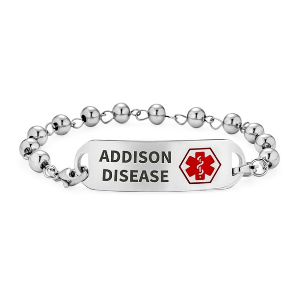 Addison Disease Medical Alert ID Bead Ball Chain Bracelet Pre Engraved