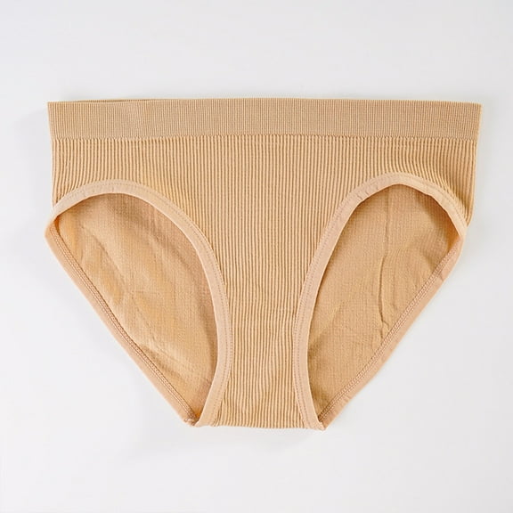 Women's PantiesWomen Mid Waist Solid Color Ribbed Cotton FileBreathable Seamless Briefs Panties