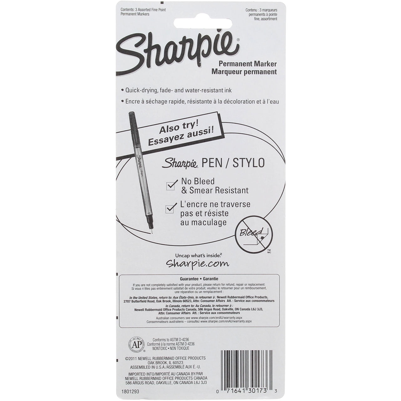 Sharpie Original Fine Permanent Marker Pens, Fine, Black, Red, Blue, 3 Ct (6 pack) (Bundle)