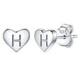 thumbnail image 1 of Pendientes de corazón inicial Silvora tachuelas de plata esterlina hipoalergénicas mujer letra H, 1 of 8