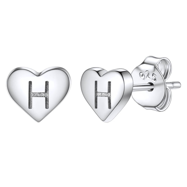 Pendientes de corazón inicial Silvora tachuelas de plata esterlina hipoalergénicas mujer letra H