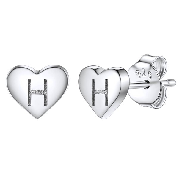 Pendientes de corazón inicial Silvora tachuelas de plata esterlina hipoalergénicas mujer letra H