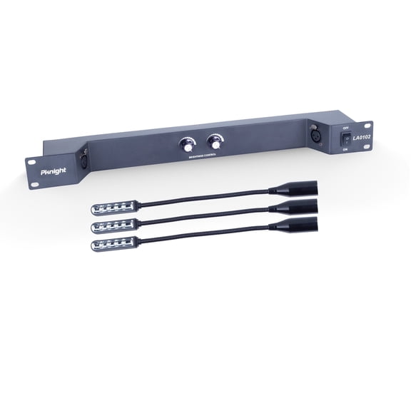 Pknight Rack Mount Gooseneck LED Light, 3 Dimmable Lamps, PowerCON Input, Brightness Control, Detachable XLR, Metal Housing – LA0102
