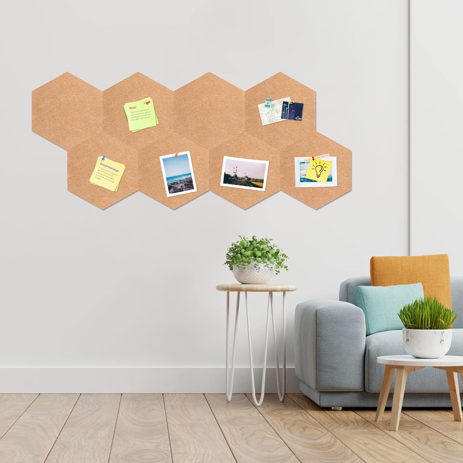 Hexagon Cork Board Tiles Bulletin Board,Bexikou 6 Pcs 1/4" Thick Small Cork Boards for Walls,Self-Adhesive Cork Tiles for Home Office Decor, School Message Board, Bulletin Board Decor