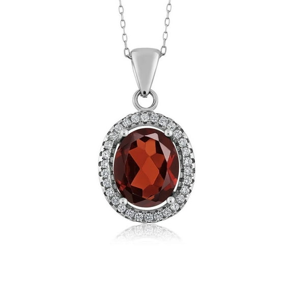 Gem Stone King 4.00 Cttw Red Garnet Pendant Necklace for Women | 925 Sterling Silver | Oval 11X9MM | Gemstone Birthstone | With 18 inch Silver Chain