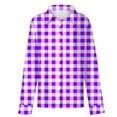 thumbnail image 4 of Women's Plaid Shirt Long Sleeve Button Down Shirts Street Office Daily Outfit Business Dressy Top Rolled Up Boyfriend Top Soft Plaid Blouse V Neck Oversized Dress Shirt Work Tops Graphic Tees Purple, 4 of 5