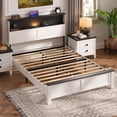 thumbnail image 2 of UHOMEPRO Full Size Bed Frame with Charging Station and LED Light, Wood Platform Bed with Headboard and Footboard, Holds 550lbs, Easy Assembly, No Box Spring Needed, Black and White, 2 of 9