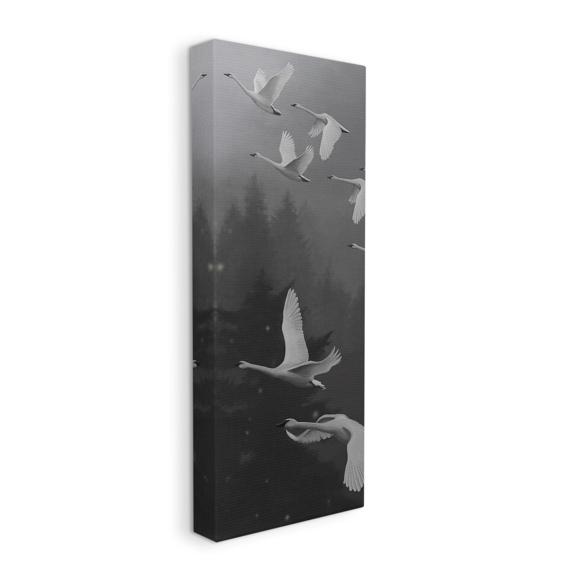 Stupell Industries Flying Swan Flock Animals & Insects Painting Gallery Wrapped Canvas Art Print Wall Art, 13 x 30