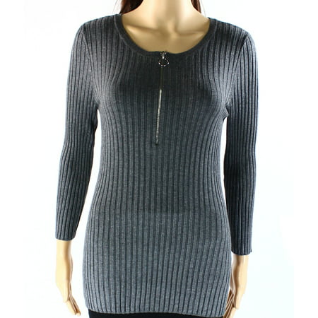 INC NEW Solid Gray Womens Size XL Knit Ribbed Stretch 1/2 Zip