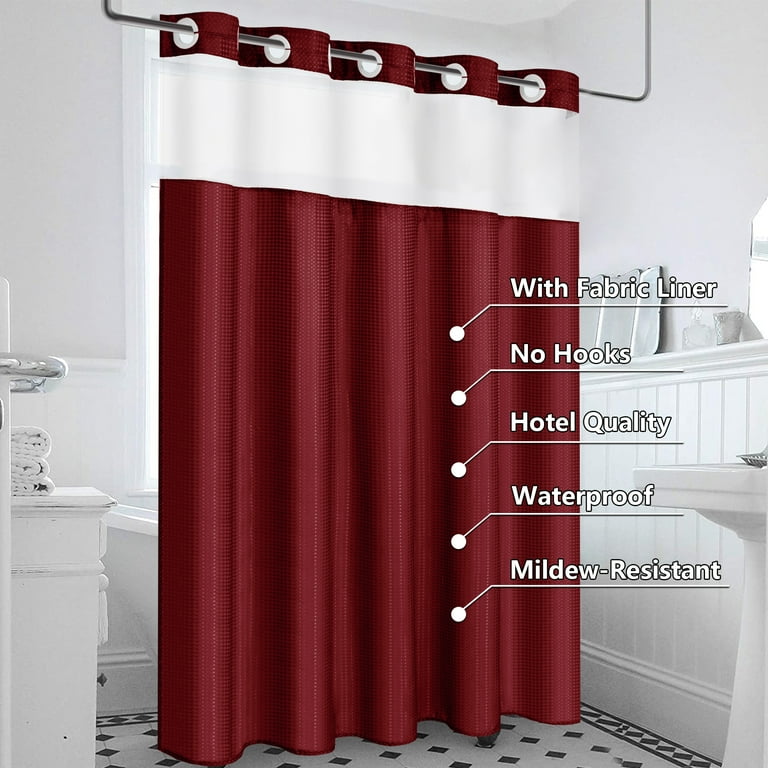 Americanflat 72x75 Waffle Shower Curtain – Water-Resistant Sage Green Curtain With Sheer Panel & Snap-in Liner