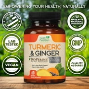 Turmeric Curcumin Supplement - 2000mg Organic Turmeric & 400mg Organic Ginger per Serving - 95% Curcuminoids & BioPerine Black Pepper for Best Absorption & Joint Support, Bottled in USA - 60 Capsules