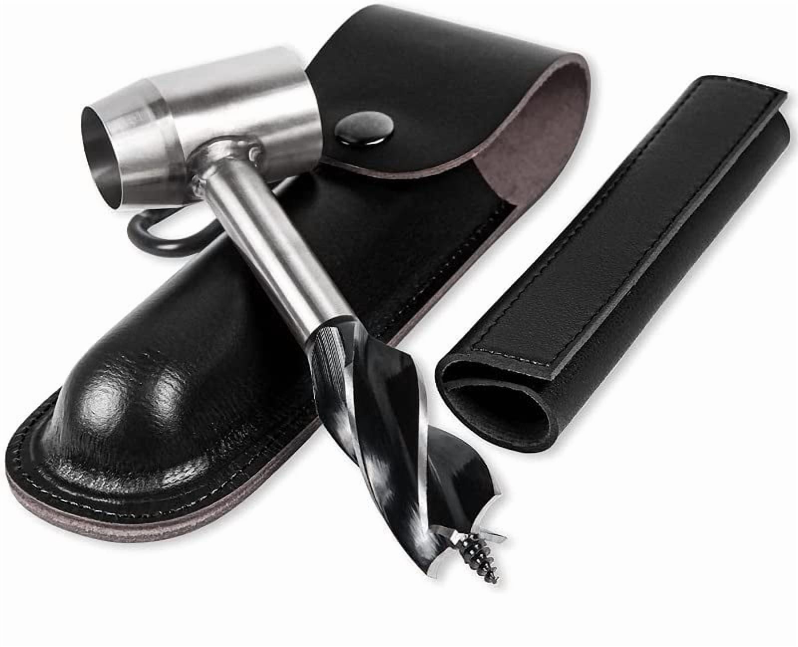 Bushcraft Survival Settlers Tool Gear Hand Auger Wrench Scotch Eye Wood Auger Drill Peg and Manual Hole Maker Multitool for Camping Travel Camping Outdoor with Leather Case
