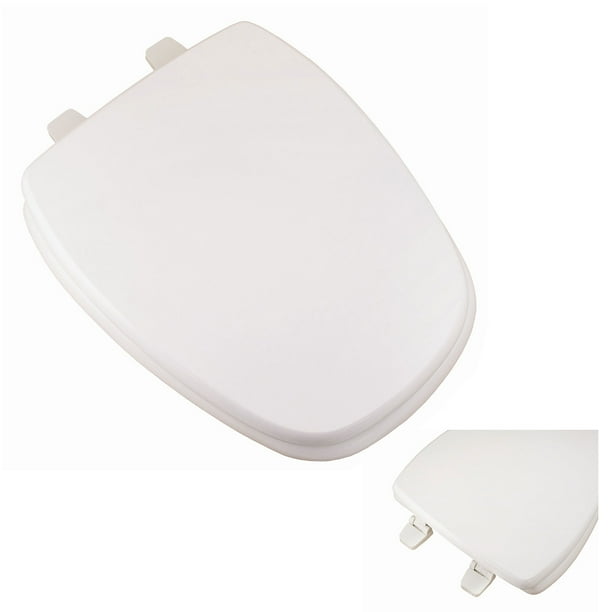 Premium Molded Wood Seat White Elongated Closed Front Toilet Seat for