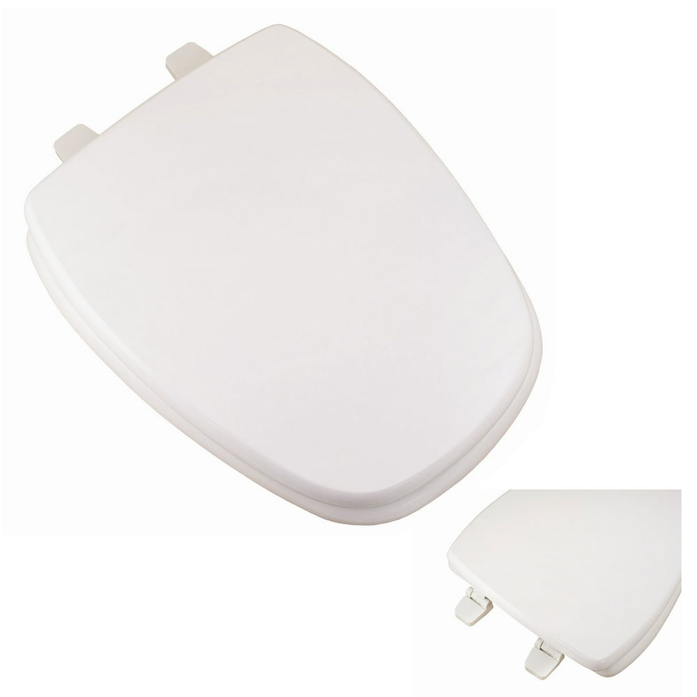 Premium Molded Wood Seat White Elongated Closed Front Toilet Seat for