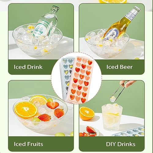 2-Pack Silicone Heart-Shaped Ice Cube Trays with Lid and Storage Bin, 48 Mini Heart Molds, BPA-Free, Dishwasher Safe, Easy Release for Fun Shaped Ice