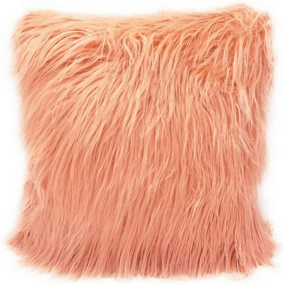 Fennco Styles City Scene Faux Fur Decorative Throw Pillow 7 Colors (Peach)