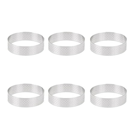 

6Pcs 6cm Tart Ring Stainless Steel Tartlet Mold Circle Cutter Pie Ring Heat-Resistant Perforated Cake Mousse Molds