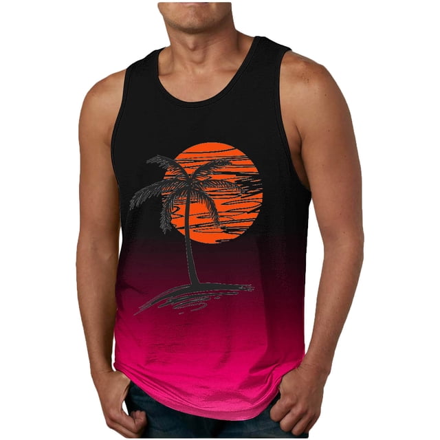 Styesk Tank Tops Men Men Casual Fashion Gradation Printing Pullover Round Neck Sports Tank