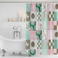 thumbnail image 3 of Spring Floral Checkered Shower Curtain, Waterproof Shower Curtains for Bathroom, Turquoise Pink Buffalo Plaid Washable Fabric Bathtub Curtain Set Bath Decor with 12 Hooks Standard 72"x72", 3 of 8