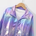 thumbnail image 5 of Krdevn Unisex Kids Metallic Shiny Zip Jacket, Lapel Collar Long Sleeve Fashion Casual Coat Trendy Boys Girls Coat for Spring Fall,Purple, 5 of 9