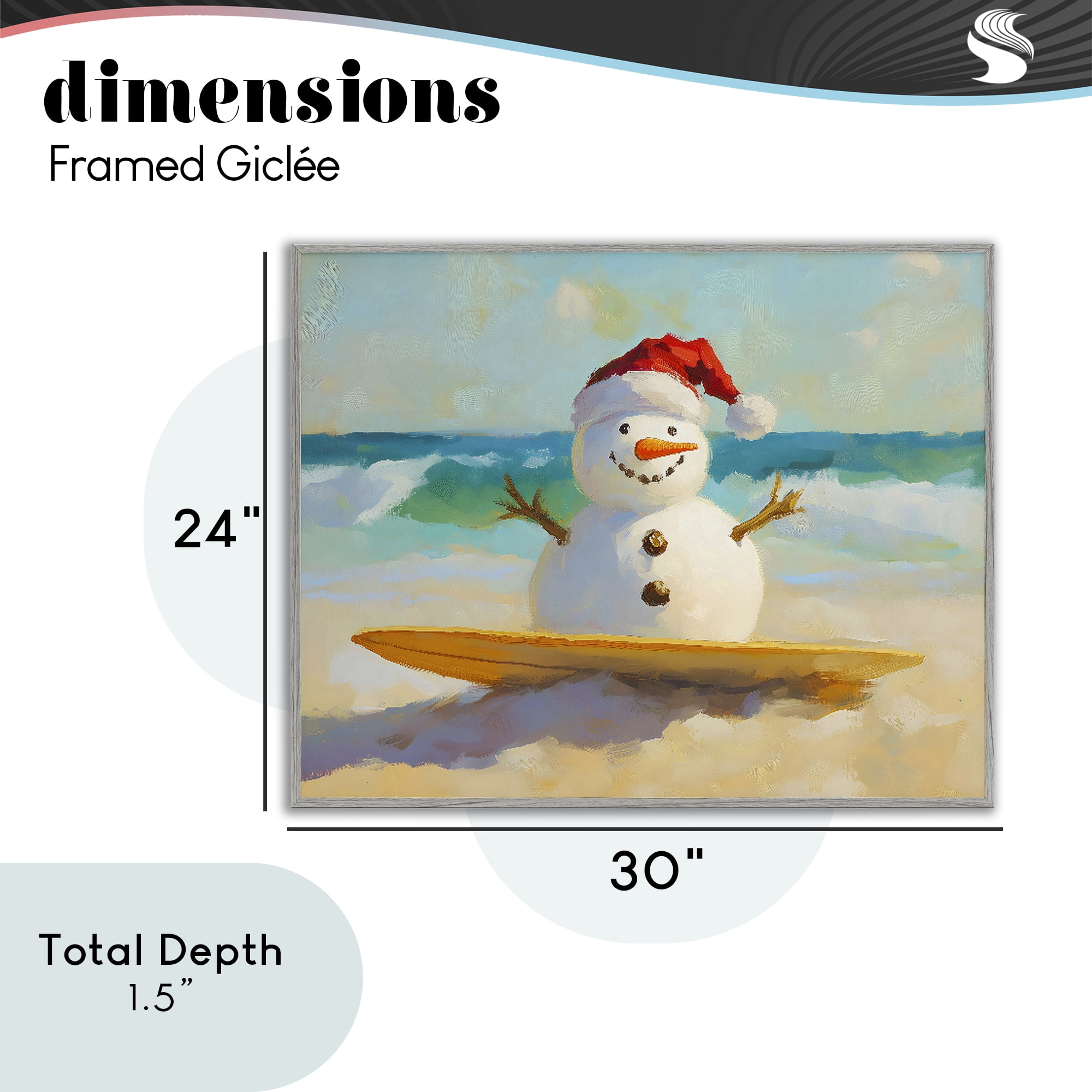 Stupell Industries Surfer Snowman on Beach Gray Framed Giclee Art, design by The Prints Vibe