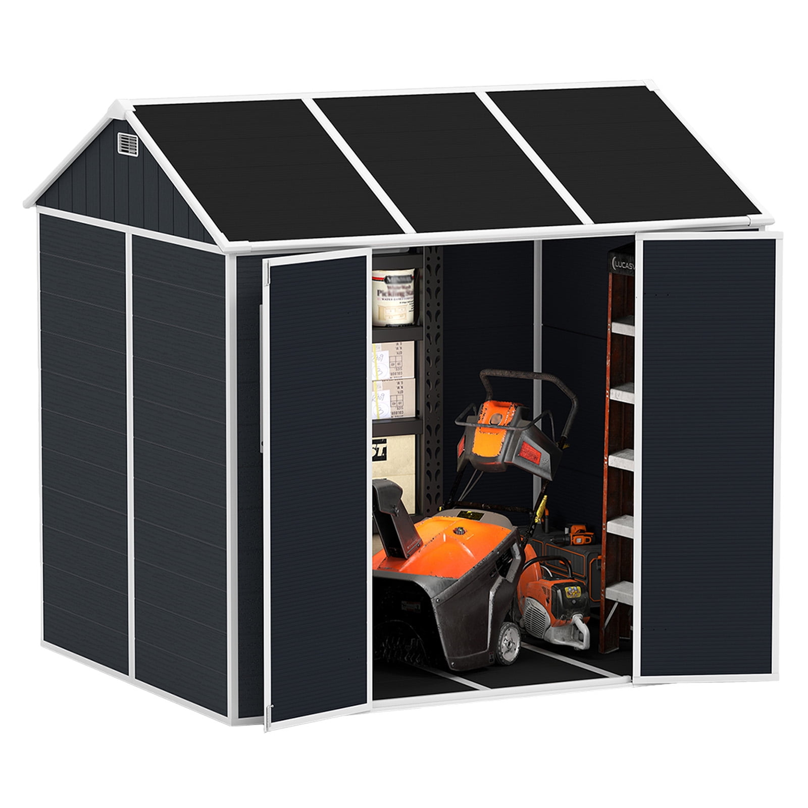 8x7 FT Resin Outdoor Storage Shed, Waterproof Plastic Garden Shed, Large Storage Space, Lockable Doors & Windows, Plastic Tool Shed, 12mm Thick PP Board (4X8 FT)