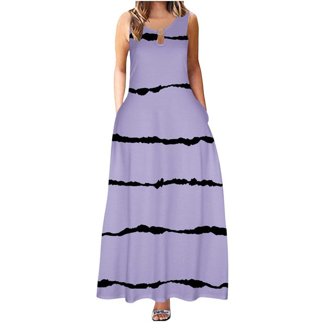 LOVZFMLL Robes Mode Femme Couleur Unie Confortable Ample Sans Manches Hauts Décontractés Robe