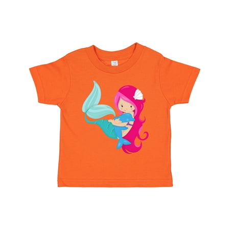 

Inktastic Cute Mermaid Little Mermaid Pink Hair Dolphin Gift Toddler Toddler Girl T-Shirt