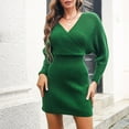 thumbnail image 5 of Women's Wrap V Neck Knit Ribbed Sweater Dress Batwing Long Sleeve Bodycon Mini Pullover Dress Plain Short Comfy Dress, 5 of 7