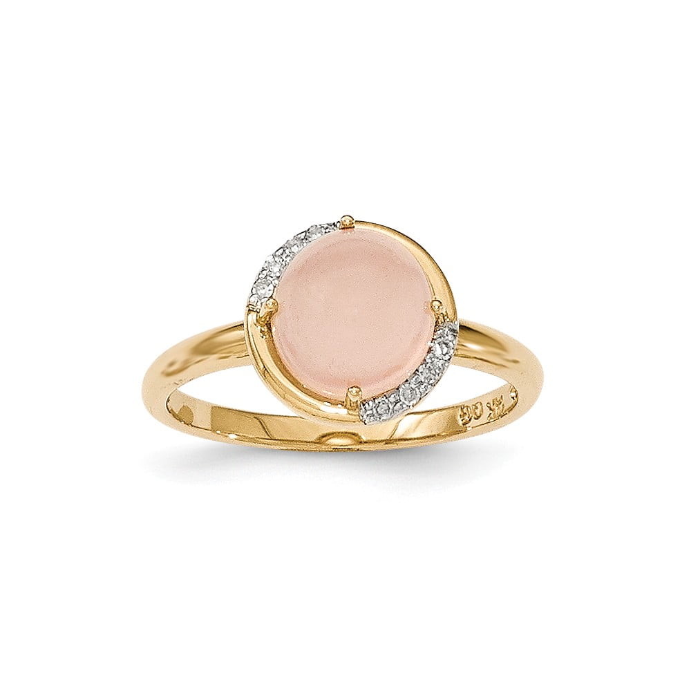 14K Yellow Gold (0.04cttw) Pink Chalcedony and Diamond Ring Size-7 by