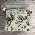 thumbnail image 2 of Ambesonne Sketchy Quilted Coverlet 3 Pcs, Music Hipster Skull, Queen Size, Beige Black, 2 of 2