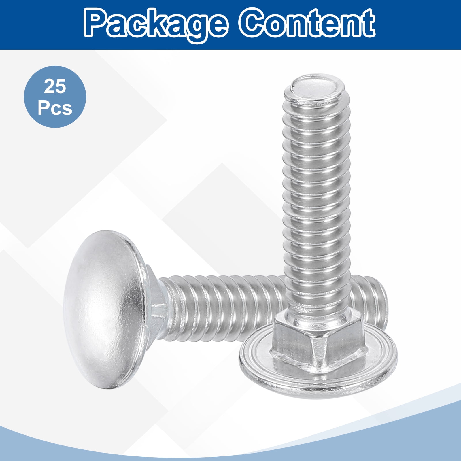 Uxcell 25Pack 1/4"-20x2-3/4" Stainless Steel Carriage Bolts Round Head Square Neck, Silver