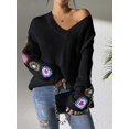 thumbnail image 4 of Suéteres de Larga de Crochet con Estampado Floral Bohemio Clásico para Mujer, Jersey Informal de Punto para Otoño-Invierno 2025. Negro S, 4 of 9