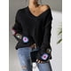 thumbnail image 4 of Suéteres de Larga de Crochet con Estampado Floral Bohemio Clásico para Mujer, Jersey Informal de Punto para Otoño-Invierno 2025. Negro S, 4 of 9