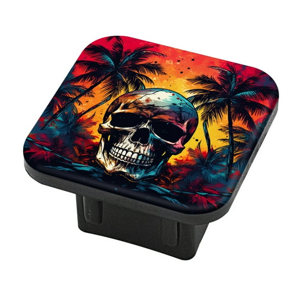 Hitch Cover Fits For 2-Inch Hitch,Epic Composition Of Skull And Palm Treesrubber Trailer Hitch Cover Tube Plug Insert,Car Exterior Accessories, Receiver Tube Hitch Plug