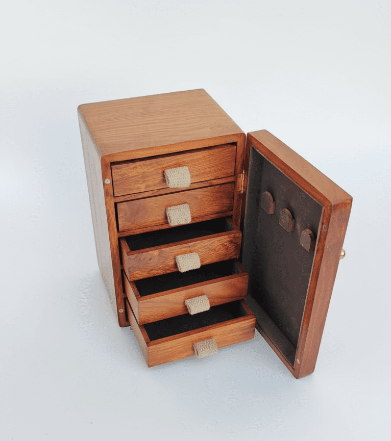Handcrafted Wooden Jewelry Organizer Box with Drawers & Door – Multi-Layer Storage Case for Rings, Necklaces, Earrings – Vintage Solid Wood Vanity Organizer