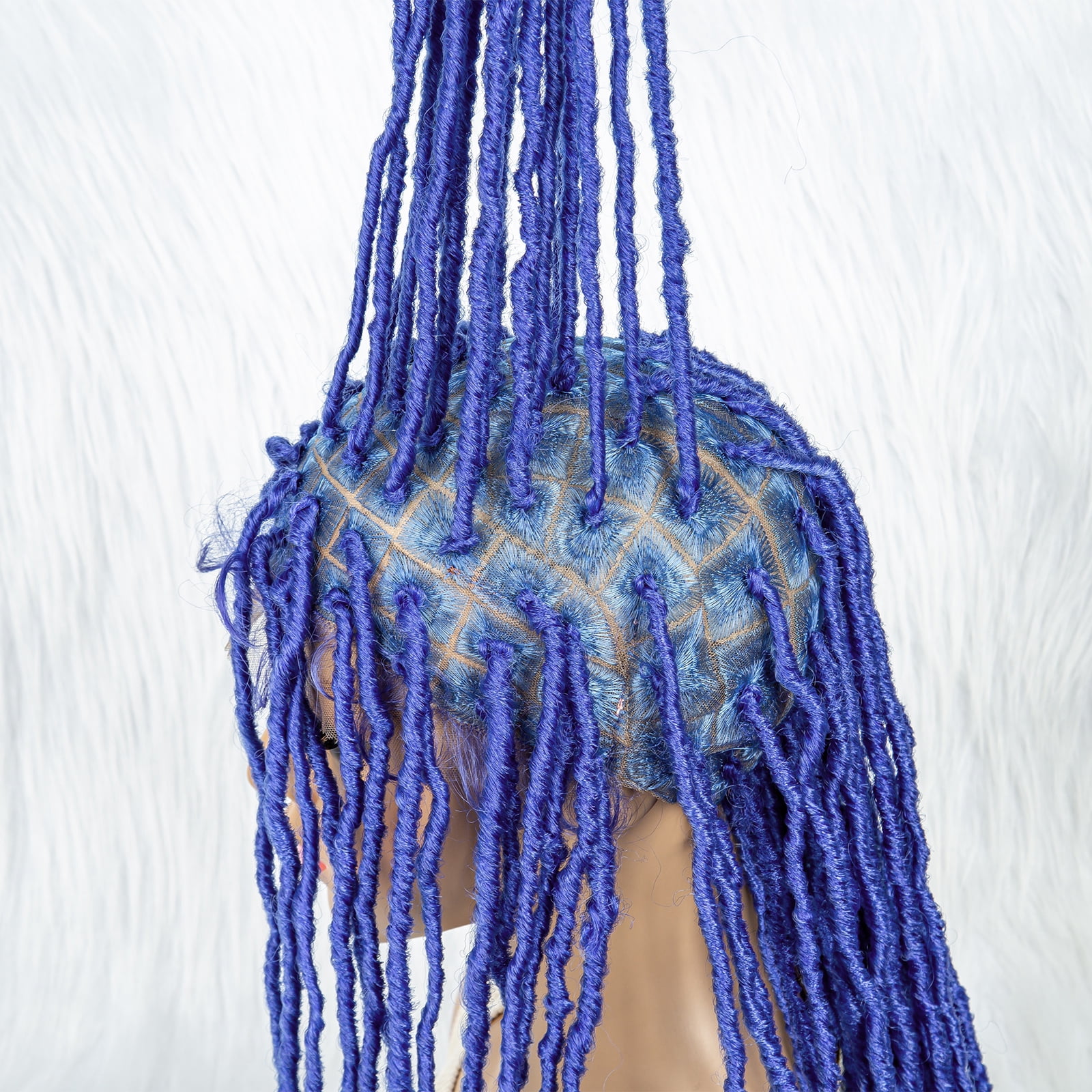 Colorful Locs Wigs 36 Inches Full Double Lace Square Knotless Dreadlock Braiding Wig with Baby Hair for Black Women Synthetic Lace Frontal Long Cornrow Box Braided Wigs Blue Color