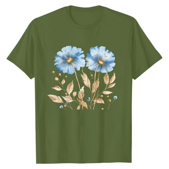 NAMTYQX Shirts for Women Trendy Summer Crewneck Cool Trendy Stretchy Plus Size Short Sleeve Grafisches Graphic Loose Fit Womens Blouses Army Green Size S