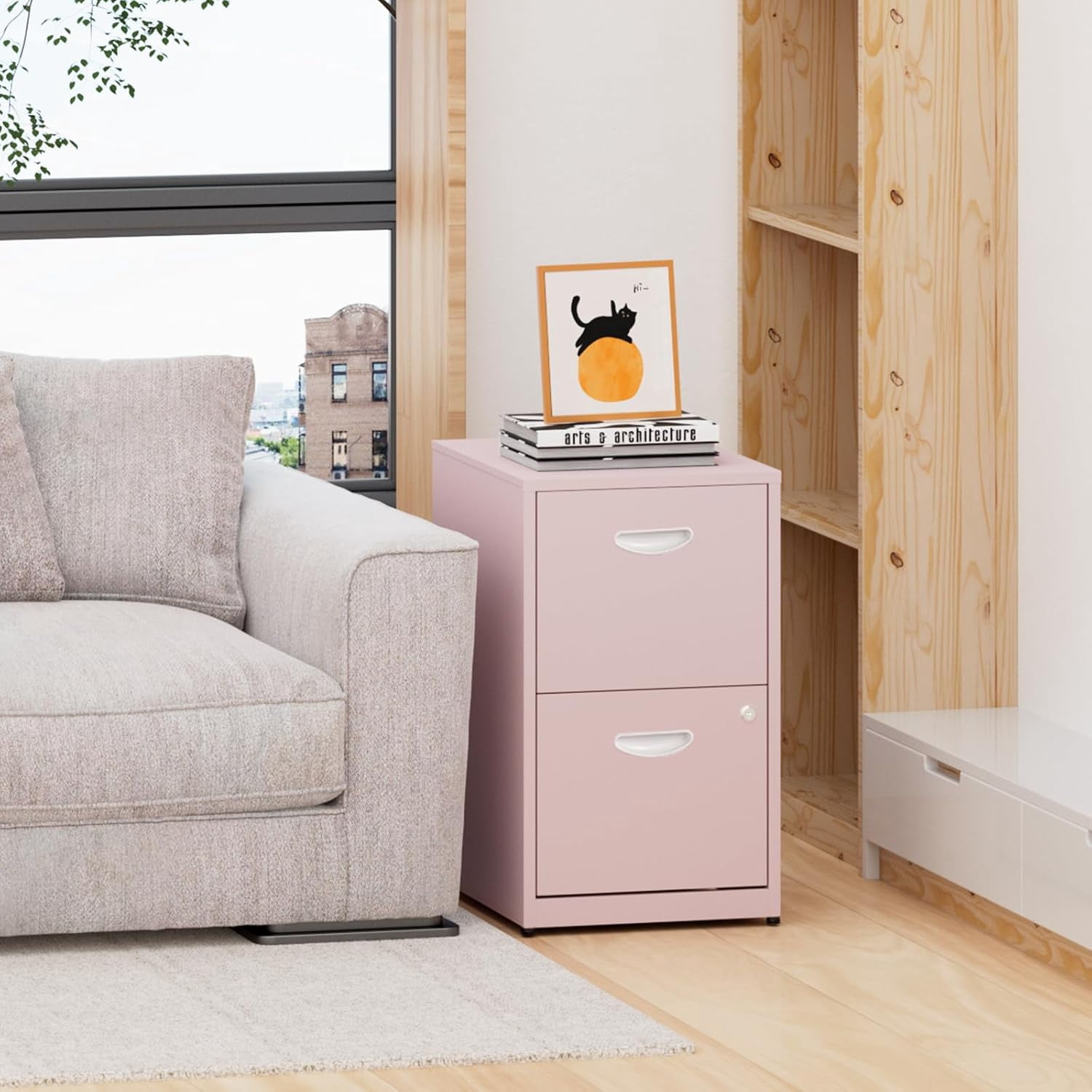 2 Drawer File Cabinet with Lock，Small Filing Cabinet for Home Office, Metal Vertical File Under Desk Cabinet for A4/Letter,Assembly Required,Pink