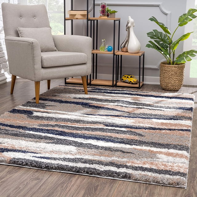 eRug Outlet Retro Collection Modern Abstract Area Rug (5x8 feet) - 5'3" x 7'6", Ivory