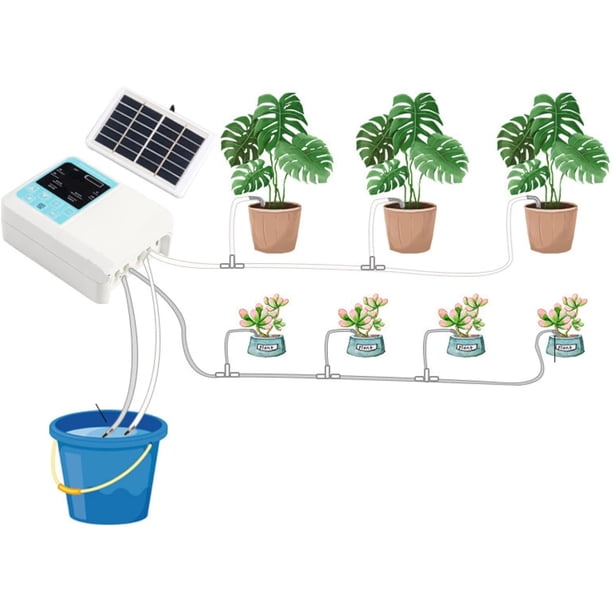Sistema de riego regular, controlador de riego, sistema de riego de plantas, controlador de riego automático con carga USB y energía solar de 3,7 V para jardín, invernadero, parterre de