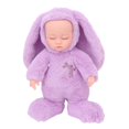 thumbnail image 1 of Muñecas recién nacidas de cuerpo completo, ropa de conejo púrpura, ojos cerrados, muñeca realista de vinilo con música de canción de cuna, 1 of 8