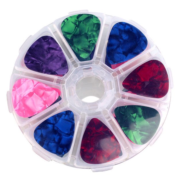 Juego de 50 púas de guitarra con patrón de colores, línea de instrumentos, accesorios para ukelele folklórico