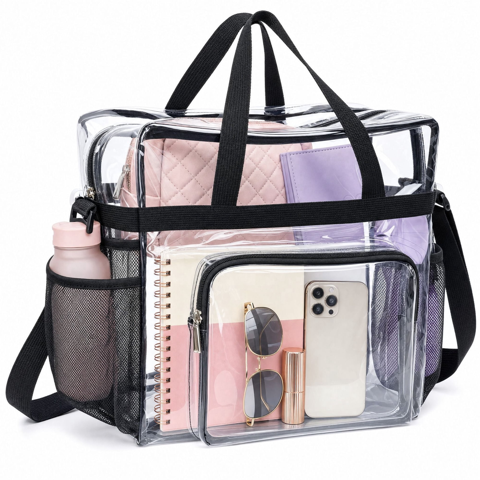 Tote Bag, Waterproof PE Clear Stadium Bag 12x6x12 Inches with Crossbody Strap for Concerts, Sports & Travel