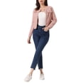 thumbnail image 2 of CHAQUETA DE DENIM CORTA SIN CUELLO DE MANGA LARGA PARA MUJERES INSPIRE CHIC S ROSA POLVO, 2 of 6